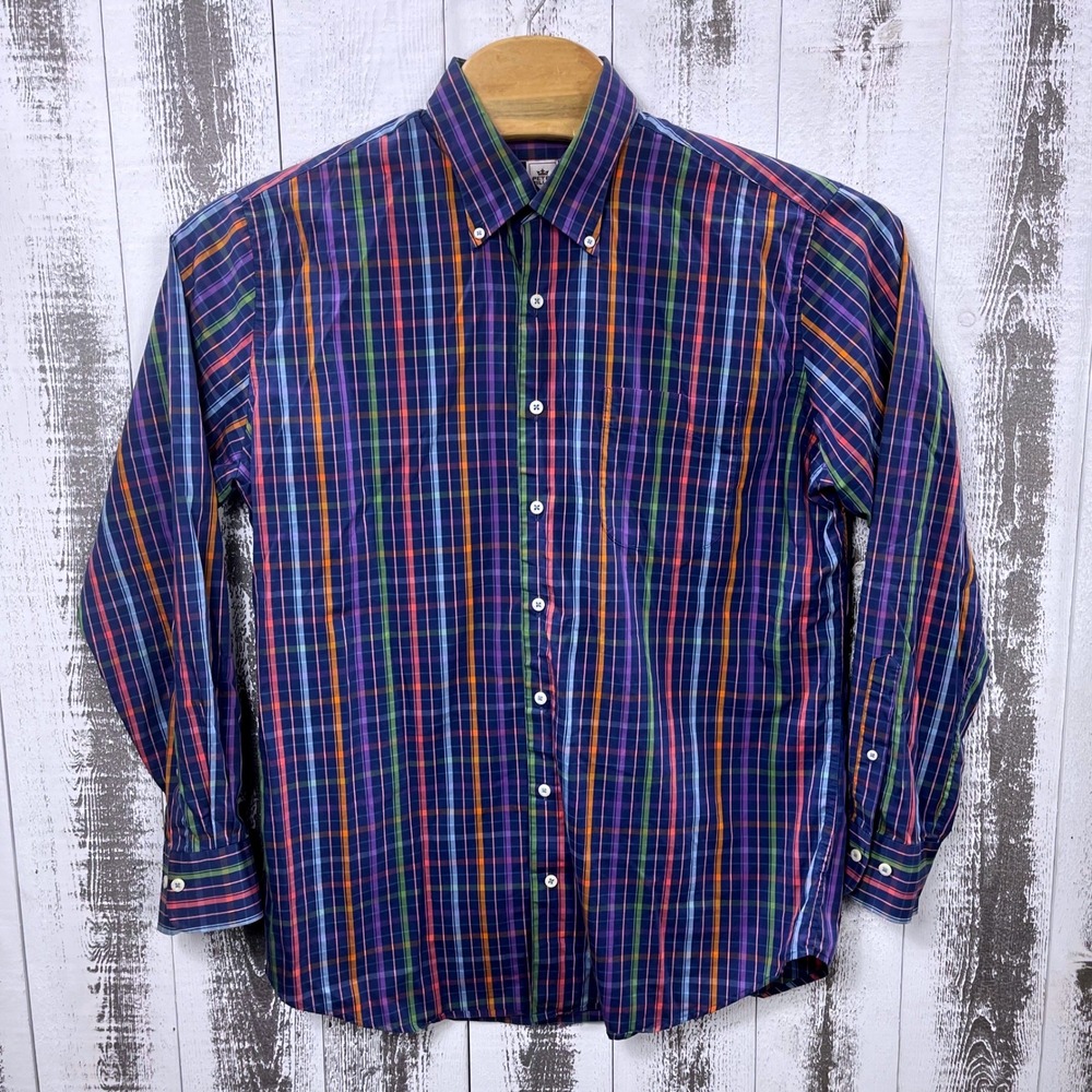 Peter Millar Weekender Finish Shirt Mens Large Multicolor Plaid LS Button‎ Down
